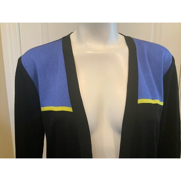 Exclusively Misook Black, Blue, & Green Colorblock Open Cardigan, Size XS - Picture 2 of 7